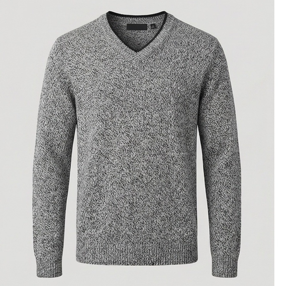 Metropolitan View Mens L V-Neck Wool Blend‎ Sweater Gray Black Marl Italian Yarn